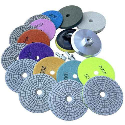 13 Packs 4 inch Diamond Polishing Pads Kit Wet/Dry with 5/8"-11 Backer Pad Granite Bufffing Sanding Set 50-10000 Grit for Concrete Stone Marble Tile Quartz Rock