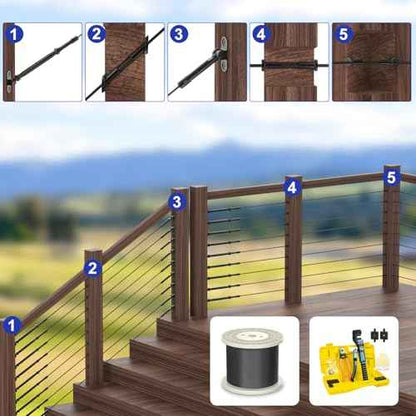 BLIKA 300FT 1/8" Black Stainless Steel Cable, T316 Marine Grade, Stainless Steel Wire Rope 7x7 Strand Construction, 1850lbs Breaking Strength Aircraft Cable for Deck Cable Railing, DIY Balustrades