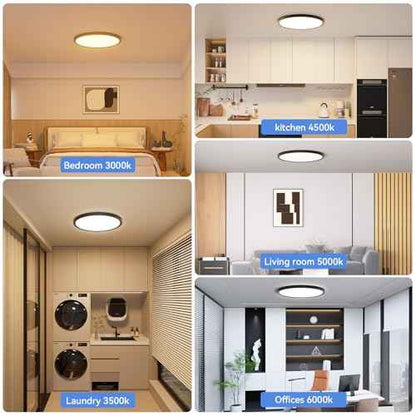 4 Pack 12 Inch Dimmable LED Flush Mount Ceiling Light Fixture 28W 3200LM 5 Color Temperature in One Super Slim Round Ceiling Lamp Low Profile Ceiling Lights for Living Bedroom Kitchen Laundry Black