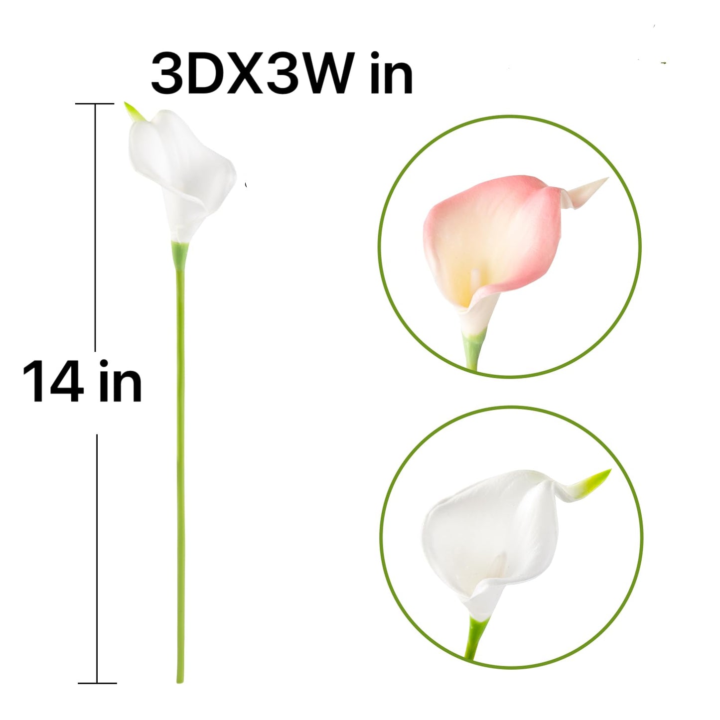 Floral Kingdom 20 Pack Artificial Calla Lily Flowers 14 Inch White - Real Touch Faux Flowers for Home Decor, Table Centerpieces, Entryway Consoles and Weddings