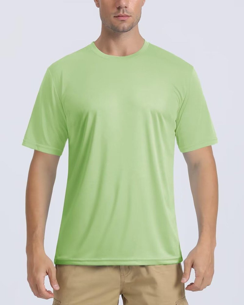 Boladeci Mens Swim Shirt Short Sleeve Rash Guard SPF 50 Shirts Breathable Water UV Protection Summer Work Athletic Hiking Workout Large Light Green Tshirt Top