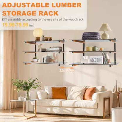Lumber Rack Wall Mount, Heavy Duty Wood Storage Racks, 3-Level System Garage Shelving, 380 Lbs Capacity Organizer Shelves, Folding Orange Brackets, 2 Pack Hanging Metal Shelf for Indoor and Outdoor