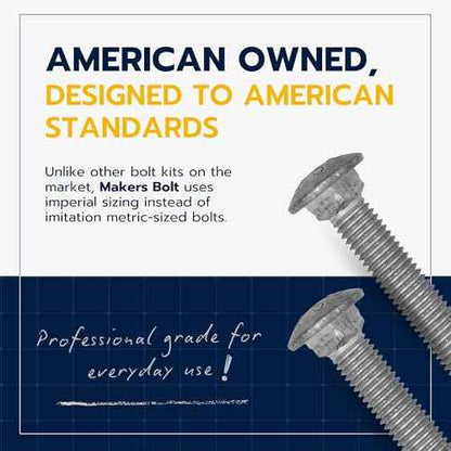 3/8" x 6" (50 Pack) Galvanized Carriage Bolt Kit, Grade 307A, Hot Dip Galvanized for Exterior Use by Makers Bolt
