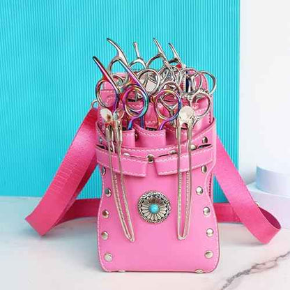, crossbody and waist dual purpose Scissor Holder Hairdressing Tools Storage Holster Shear PU Leather Pouch with Removable for Hairstylists Groomer Makeup Artists Comb