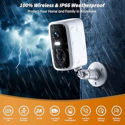 Solar Security Cameras Wireless Outdoor - HD 2K Battery Powered Cameras for Home Security Outside, 5G & 2.4G WiFi Surveillance Indoor AI Motion Detection,Color Night Vision,2-Way Talk,Waterproof