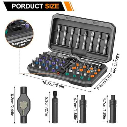 42 in 1 Magnetic Screwdriver Set, DIY Ratchet Screwdriver Set, Multi Bit Magnetic Drive Set with Detachable Ratchet Handle, Portable Repair Tool Kit for Electronics, Furniture, Bicycle,Gray