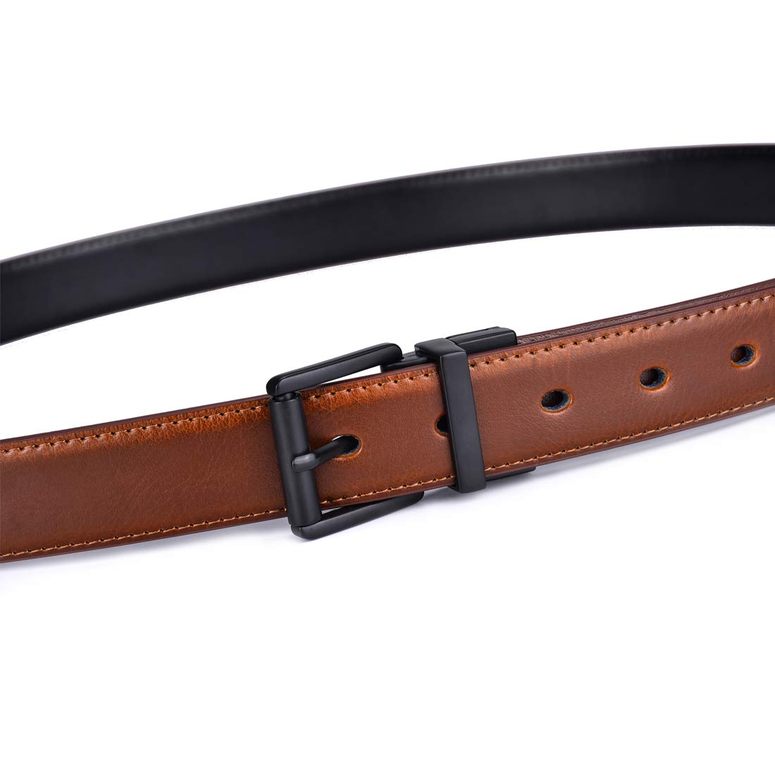 Beltox Men’s Belts Dress Casual Reversible Leather 1.1” w Roller Buckle Rotated(Black/Brown w Black Buckle, 28-30)