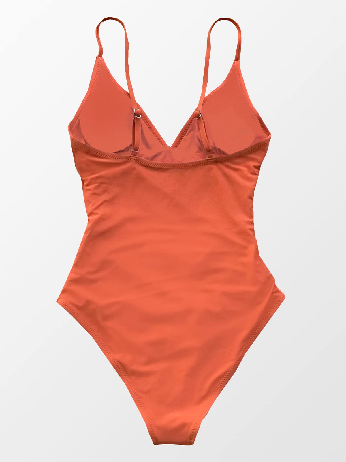 CUPSHE Womens Swimwear V Neck Shirring Swimsuit,Orange, X-Large