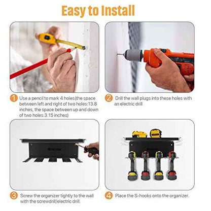 Power Tool Organizer, Cordless Drill Storage, Drill Holder Storage Wall Mount Shelf Rack, Charging Station to optimize Garage Organization and Power Tools Storage