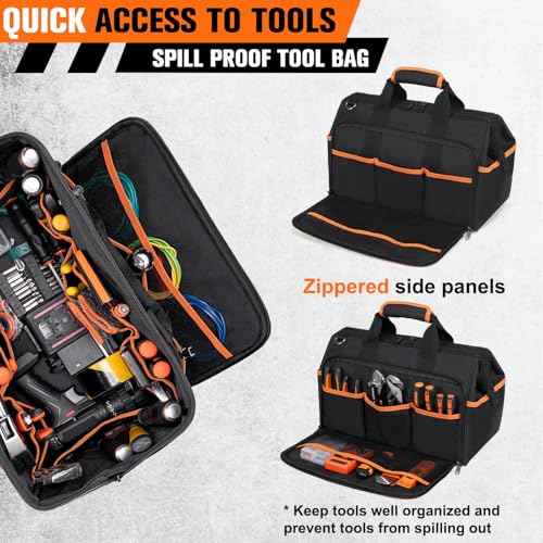 Heavy Duty Tool Bag 17.3-Inch, 26-Pocket Large Tool Bags for Men Women with Adjustable Shoulder Strap,Waterproof, Foldable Tool Bag Organizer for HVAC Electricians Mechanics Craftsman Contractor