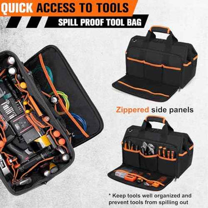 Heavy Duty Tool Bag 17.3-Inch, 26-Pocket Large Tool Bags for Men Women with Adjustable Shoulder Strap,Waterproof, Foldable Tool Bag Organizer for HVAC Electricians Mechanics Craftsman Contractor