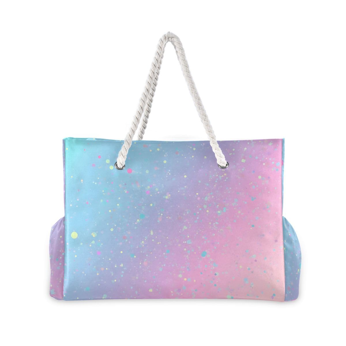 Women Large Beach Bag Unicorn Background with Rainbow Travel Tote Bags for Gym Sport Shoulder Bag