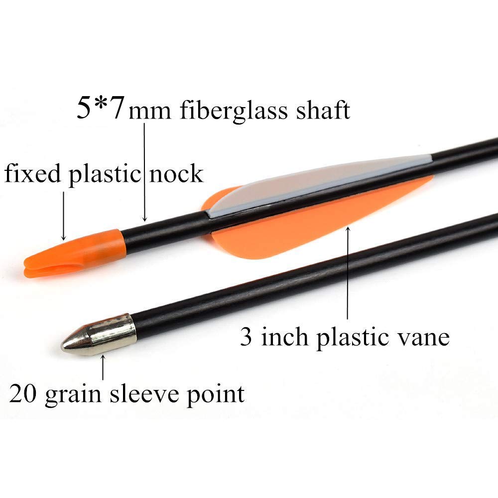 Elong Fiberglass Arrows Archery 24 Inch Target Shooting Practice Safetyglass Recurve Bows Suitable for Youth Children Woman Beginner (6 pcs)