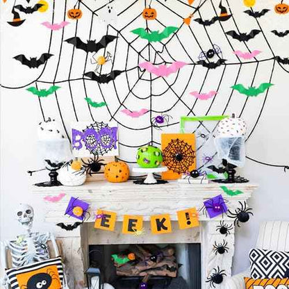 HOMIEE Halloween Party Supplies Hallween Decorations 3D Bat 64PCS Wall Decor, Pink Bats for Wall PVC Door Bats Stickers & Decals for Home Indoor Spooky Theme Party Supplies