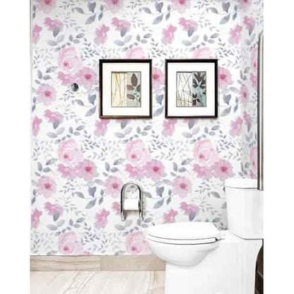 Cohoo Home Floral Contact Paper Peel and Stick Wallpaper Floral Flower Pink Contact Paper for Cabinet Self-Adhesive Removable Wallpaper Watercolor Kids Nursery Bedroom Waterproof 17.3inW 78.7inL
