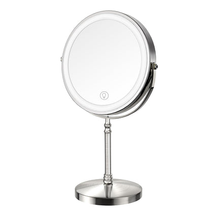 Lighted Makeup Mirror, 3000 mAh Rechargeable Double Sided Magnifying Vanity Mirror with 3 Colors, 1x/10x, 360° Rotation , Brightness Adjustable Magnification Cosmetic Light up Mirror, Women Gift