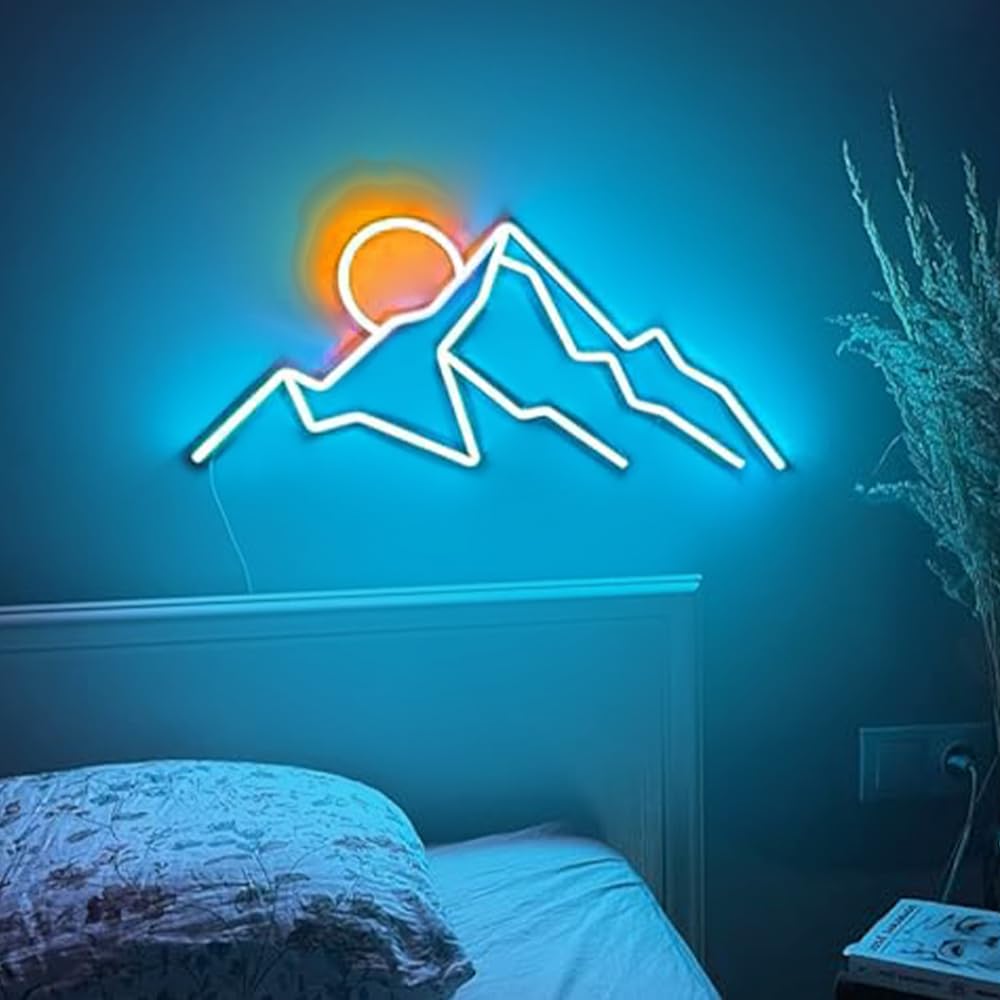 LED Decorative Lights USB Mountains Sunrise Sunset Led Neon Signs Home Decoration Wall Art Holiday Gift Brightness Adjustable 16.5''x11.8''