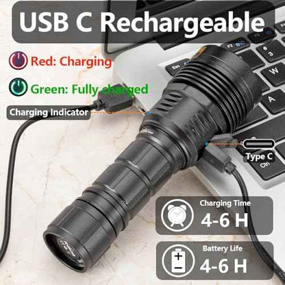 ALONEFIRE SV47 12W 365nm UV Flashlight USB C Rechargeable Long Range Black Light Pet Urine Detector for Resin Curing, Fishing, Scorpion, Minerals, Bed Bugs, Leaks with UV Protective Glasses, Battery