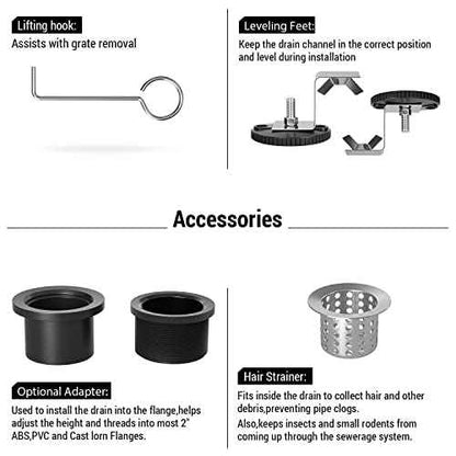 EXF Linear Shower Drain 28 Inch Matte Black with Reversible Flat & Tile Insert Cover, Stainless Steel Rectangle Shower Floor Drain with Hair Catcher, Adjustable Feet