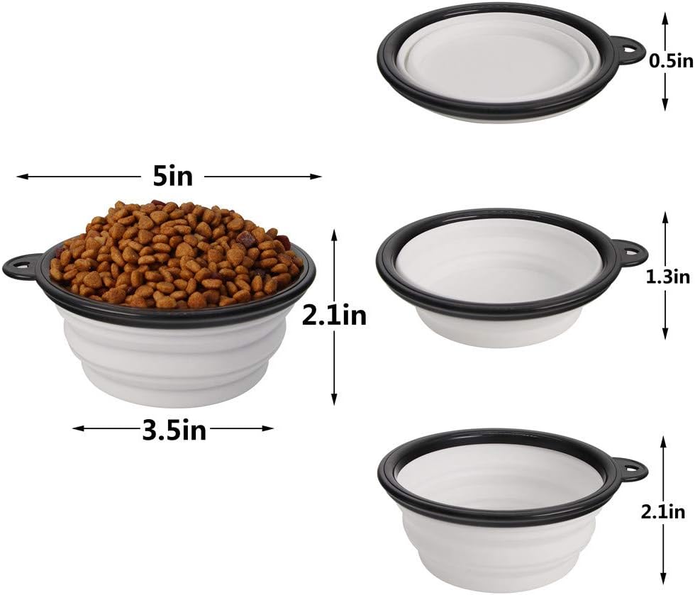 Dog Bowl Pet Collapsible Bowls,2 Pack Portable and Foldable Pet Travel Bowls Collapsable Dog Water Feeding Bowls Dish for Dogs Cats and Small Animals, (Small, Black+White)