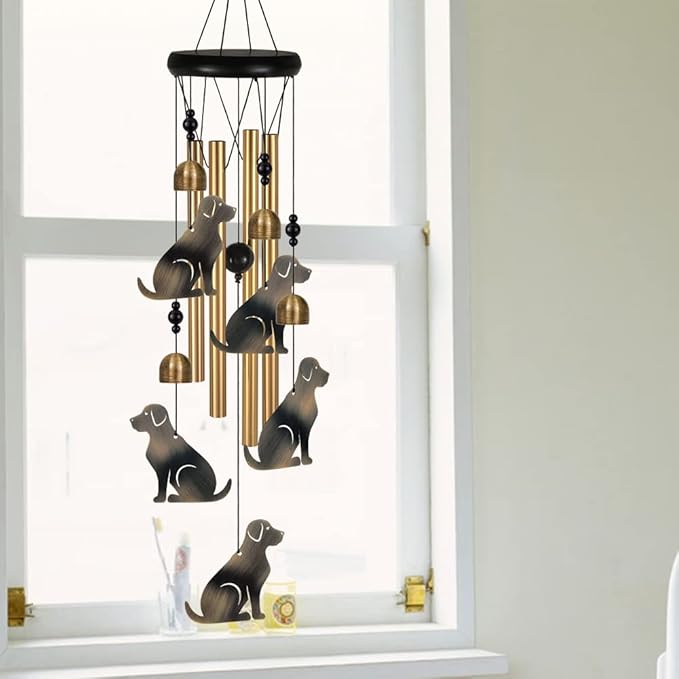 Bronze Dogs Wind Chimes Decor, Portable Mobile Wind Catcher, Sympathy Wind Bells, Memorial Gifts for Mom, Housewarming, Blessing Windchime(Outside/Indoor/Home/Room/Porch/Tree/Yard/Garden Decorate)