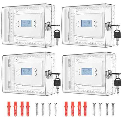 4 PCS Thermostat Lock Box with Key, Large Thermostat Cover with Lock for Thermostat on Wall, AC Control Lock Box Cover with Key, Air Conditioner Lockbox Fits Thermostats 5" H x 6" W or Smaller