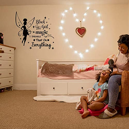 SUPERDANT Elf Girl Wall Stickers Black Girl Fairy Wall Decor Magic That On Everything Vinyl Lettering PVC Art Decals for Living Room Girl's Bedroom Decoration Black 21"x15"