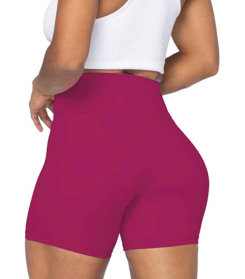 Sunzel No Front Seam High Waist Biker Shorts for Women, Squat Proof Yoga Workout Gym Bike Shorts 5" Sangria X-Large