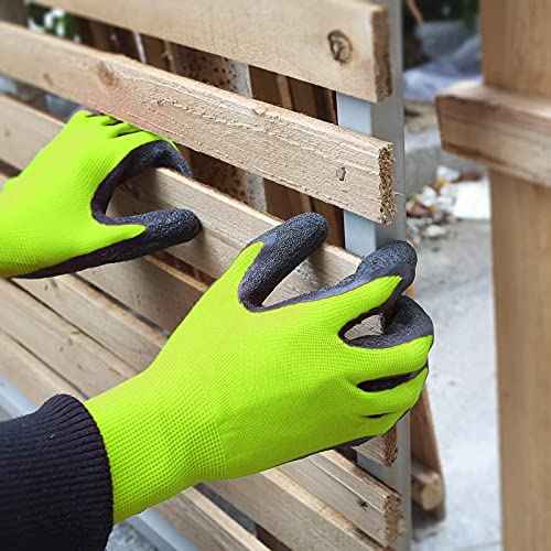 Evridwear Crinkle Latex Rubber Hand Coated Safety Work Gloves for Men Women General Multi Use Construction Warehouse Gardening Assembly Landscaping (9/L, Green- 12Pair)