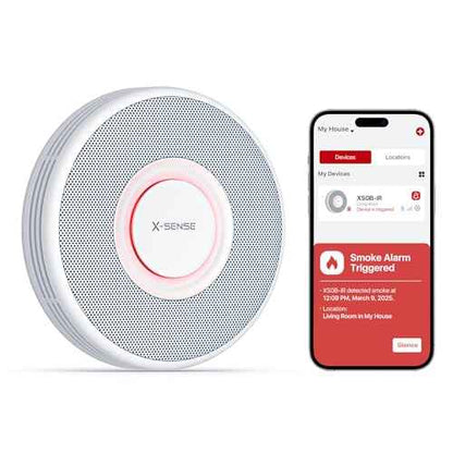 X-Sense Smart Wi-Fi Smoke Detector with Voice Alerts and 17 Locations, Fire Alarm, Fire Detector, 1.3 in (33 mm) Thick, XS0B-iR, 1 Pack