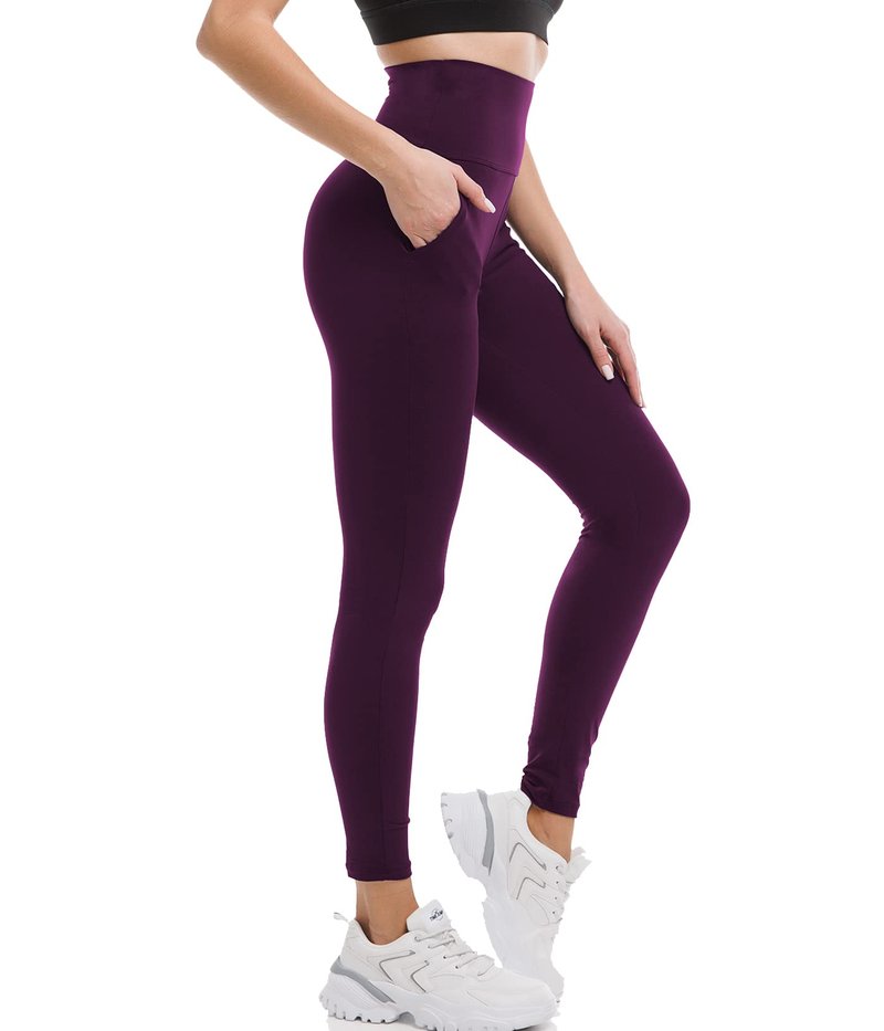 Ipletix Leggings with Pockets for Women, High Waisted Leggings Buttery Soft Non See Through Workout Yoga Pants Dark Purple