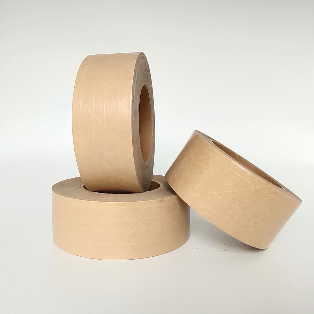 UUYYEO 2 Inch x 50 Yards Kraft Paper Packaging Tape Heavy Duty Brown Packing Tape Refills Writable Box Sealing Tape Fiber Reinforced Tape