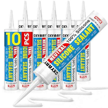 Silicone Caulk & Sealant White, 10 Pack - 100% Waterproof Silicone Sealant, Silicone Caulking for Kitchen and Bathroom, Toilet, Sink, Window £¦ Door Use, Shrink & Crack Proof (10.1 FL.OZ/300ml)