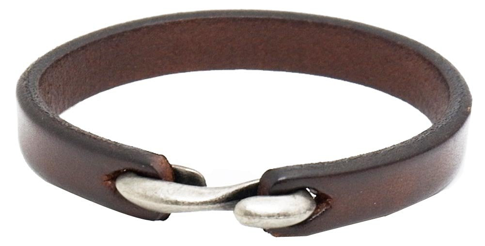AZYOUNG Black Brown Orange Leather Bracelet Simple Narrow Band S Hook Clasp Cuff Bangle,21cm (Dark Brown)