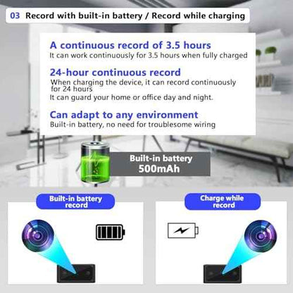 Hidden Camera Mini Spy Camera 1080P Small Security Camera, Tiny Portable Camera, Covert Nanny Cam, Indoor Home Office Security Cameras, Night Vision, Motion Detection, Gravity Sensor, Loop Record
