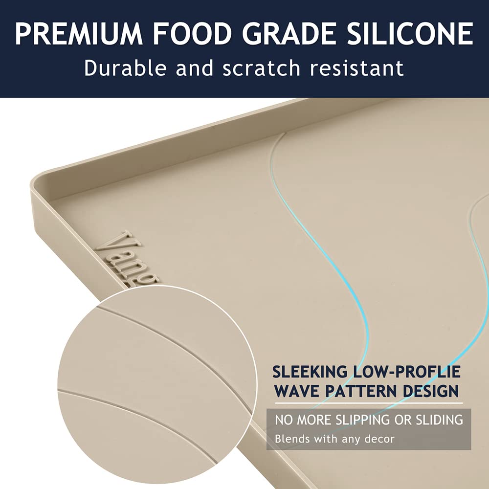 Vangostella Heavy Duty Silicone Under Sink Mat for Kitchen Waterproof 34" x 22", Extra Thick Rubber Mat Drip Tray, Raised Edge Under Sink Liner, Prevent Drips, Leaks, Spills, Beige