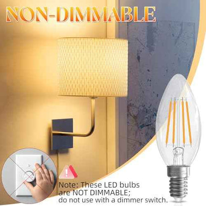 Candelabra Light Bulbs 40 watt Equivalent, E12 LED Bulb Non-Dimmable Chandelier Light Bulb, B10 LED Candle Bulb 2700K Soft White, 90+CRI, 400LM, Cear Glass, 24 Pack