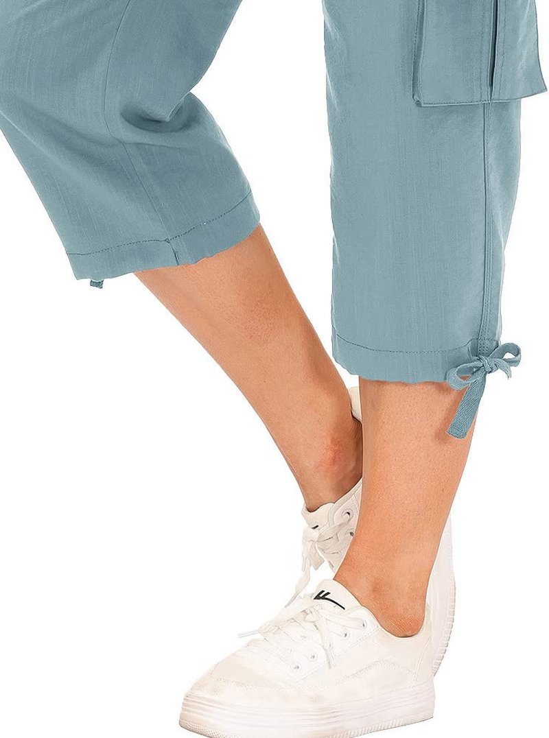 MoFiz Womens Capris with Pockets Loose Fit Casual Capri Pants Dressy Lightweight Ladies Baggy Cargo Pants for Hiking Grey Blue 3XL