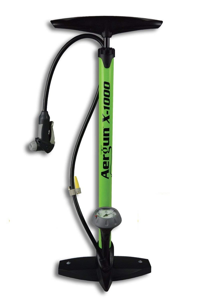 AerGun X-1000 Bike Pump – Unique AerTight Pump Head for Easiest use with Both Presta and Schrader Bicycle Pump Valves – Pressure Gauge – 160 PSI