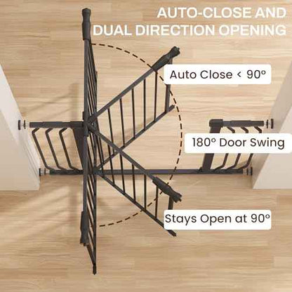 ELEVON Baby Gate for Stairs Doorways, Safety Pet Gate with Auto-Close/Hold-Open Features, Fits Openings 29.1¡± to 43.3¡±, 36¡± Tall, Easy Pressure Mounted Walk Through Baby Dog Gate, Graphite