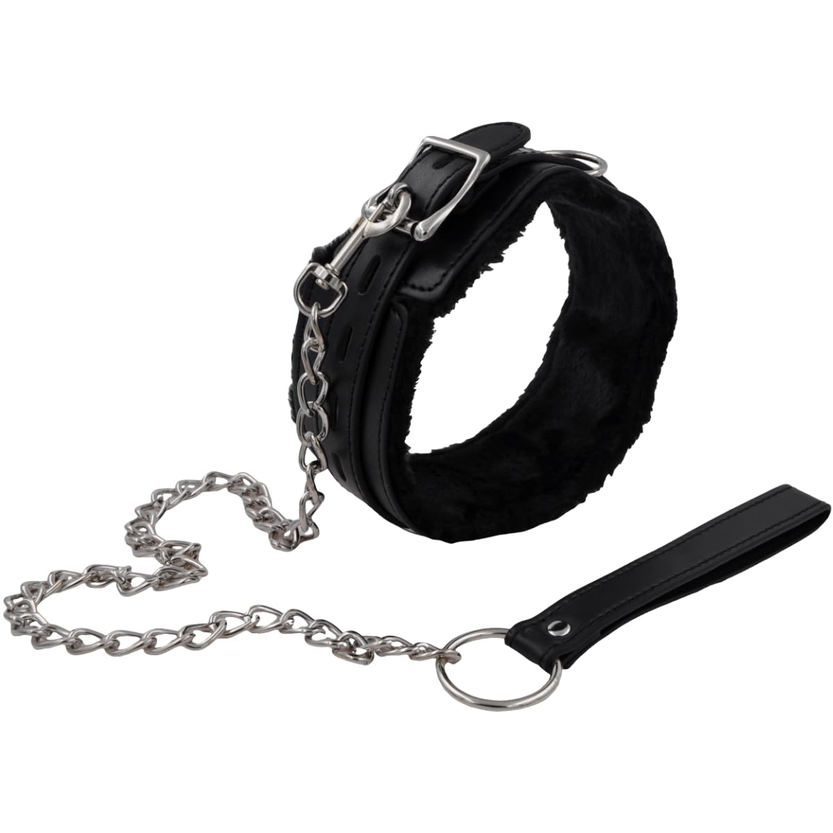 Soft Plush-Lined Leather Choker Necklace with Detachable Leash Ring & Chain – Adjustable, Stylish Unisex Body Jewelry for Everyday Wear or Parties (Black & Pink) (black)