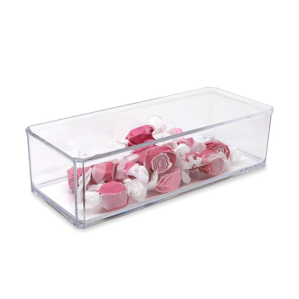 Isaac Jacobs Clear Acrylic Rectangular Stackable Storage Organizer, (9"L x 3.5"W x 2.5"H) Drawer Tray without Lid, Open-Top Organizer, Multi-Functional, Bathroom, Kitchen, Home, Office, Desk, Drawers