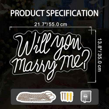 Will You Marry Me Neon Sign, Super Large Size 21.7x13.8 Inch Neon letter Signs for Wall Room Backdrop Decoration (warm white)