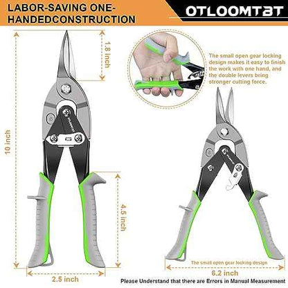 10 Inch Aviation Straight Cut Tin Snips, Chromium Vanadium Steel for Effortless Cutting - Industrial Sheet Heavy Duty Metal Cutter Shears for Cutting Sheet Metal