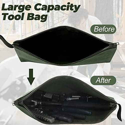 Eccliy 12 Pcs Canvas Tool Bag Pouch 16 oz Heavy Duty Zipper Pouch Bag 11.81 x 7.87 Inch Utility Multipurpose Tote Organizer with Dependable Zipper Storage Organizer for Tool Organization(Army Green)