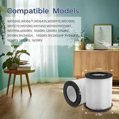 VF4000 Replacement Filter Wet Dry Vacuum Cleaner Compatible with RIDGID Wet Dry 5-20 Gal, 6-9 Gal Husky Vacuum, CRAFTSMAN 17816 Shop Vacuum (2 Pack Filters)
