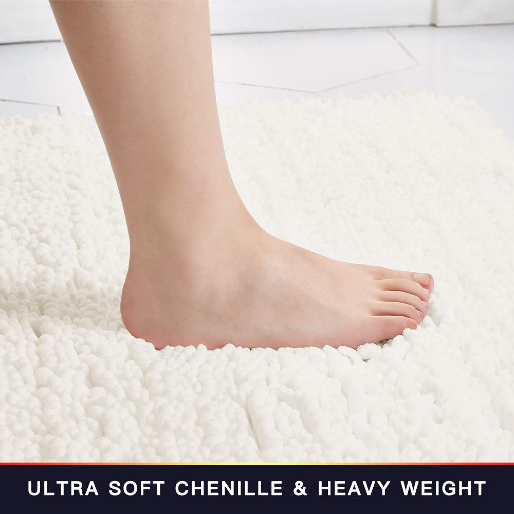 Walensee Bathroom Rug Non Slip Bath Mat (24x17 Inch Ivory) Water Absorbent Super Soft Shaggy Chenille Machine Washable Dry Extra Thick Perfect Absorbant Best Small Plush Carpet for Shower Floor