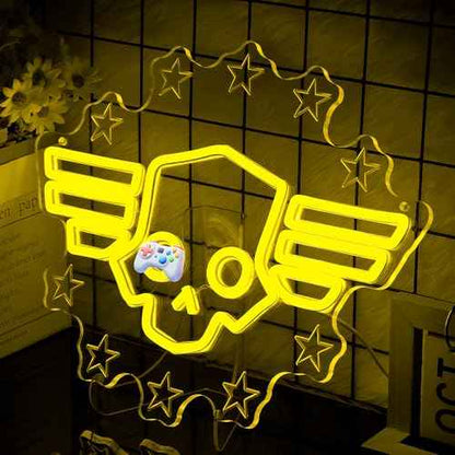 Skull Neon Sign for Wall Decor - Hero Diver Game Neon Acrylic USB Powered LED Wall Art Decor, Light Up Sign Dimmable, for Man Cave Game Room Bedroom Birthday Party Christmas 14.02" x 11.38"
