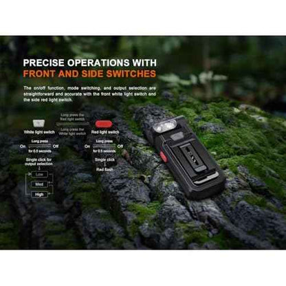Fenix SW05R-RED Clip On Flat Body swival Flashlight with Red Light with EdisonBright Accessory case Bundle (Black)