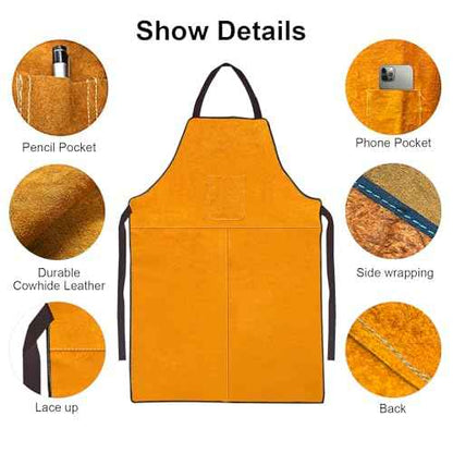 Men's Gloves and Feet Welding Apron - Heat Resistant and Flame Retardant Leather Processing Shop Blacksmith Apron